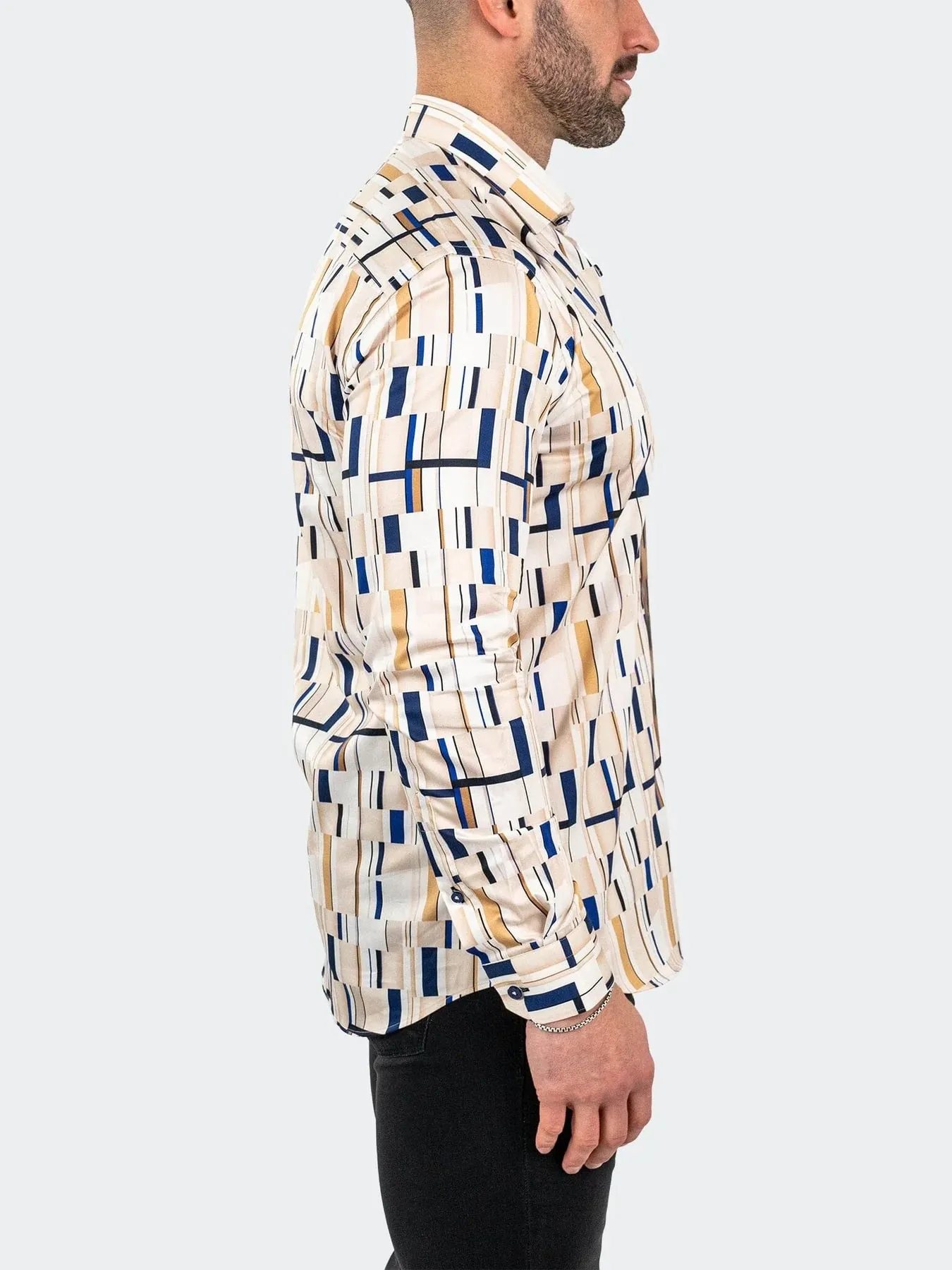 Border Printed Long Sleeve Shirt - Creme