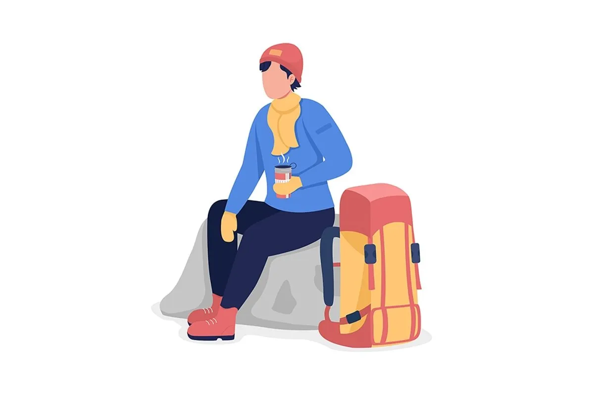Hiking person color vector character set