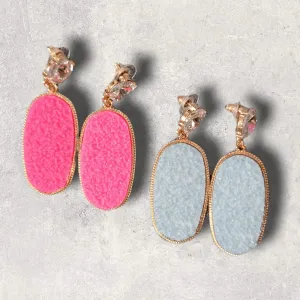 Modern Geo Shaped Druzy Rhinestone Dangle Earrings